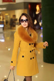 Length Wool Coats Women Fur Collar Splice Blends Korean Full Sleeve Double Breasted Lace Up Belt Thick Warm Winter Jackets-Outfit