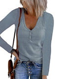 Autumn New Women's Button Vest Solid Color V-Neck Long-Sleeved T-Shirt