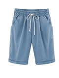Summer Cotton Shorts Women Elasticity Waist Harajuku Lace Up Green Women's Oversize 8XL Knee Length Pants Trousers