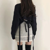 Autumn Korean Style Loose Sweater Women Long Sleeve Back Bow Tie Warm Sexy V-neck Casual Winter Knitting Elegant