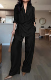 New Women's Long-Sleeved Folding Leisure Loose Broad-Legged Camel