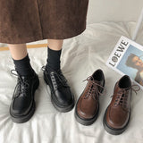 Graduation party Platform Casual Shoes Spring Autumn Women Oxford Shoes Flat on Black Lace Up Leather Shoes Sewing Round Toe zapatos