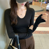 Solid Color U-Collar Slim Underwear Women's Autumn And Winter New Ins Thin Warm Long-Sleeved T-Shirt-Outfit