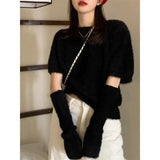 Spring Casual Knitted Sweater Women Korean Y2k Crop Tops Female Solid Long Sleeve Pullover Elegant Streetwear Blouse