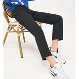 Women Jeans 2022 Autumn Middle Waist Straight Denim Pants Solid Black Chic Casual Streetwear Trousers Female