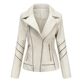 Winter Black Faux Leather Jackets Women Long Sleeve Plus Size Zipper Basic Coat Turn-down Collar Motor Biker