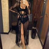 Sexy Summer Sunscreen Sheer Mesh Bikini Solid Color Backless High Slit Cover Up Metallic Beach Club Party Sleeveless
