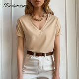 100% Cotton Summer T Shirt Women Soft Short Sleeve V Neck Female Tees Basic Kintwear Tops Harajuku Tshirt for