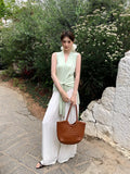 Xixi 2025 Summer Temperament With High-Waisted Linen Leisure Broad Legs Casual Pants Women