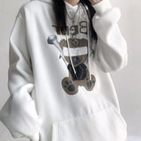 Deeptown Gothic Hoodie Women Anime Bear Print Sweatshirt Pattern Long Sleeve Pullover Oversized Streetwear Japan Style