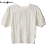 Cropped Pullovers Women Pull Femme Bow Sexy Hollow Out Y2k Tops 2023 Ropa Mujer Fashion Knit Jumper Short Sleeve