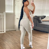 Sisterlinda Ribbed Knitted Fitness Tracksuit Women Two Piece Set Sexy Skinny Elastici Y2K Camis Tank Top+Pants Sporty
