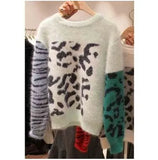 Harajuku Women Sweaters 2019 New Sueter Mujer Patchwork Mohair Female Sweater Leopard Print O-Neck Pullovers