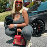 Sisterlinda Ribbed Knitted Fitness Tracksuit Women Two Piece Set Sexy Skinny Elastici Y2K Camis Tank Top+Pants Sporty