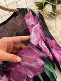 Autumn Women Purple Floral Printed Midi Dress Women Elegant Square Collar Long Sleeve Chiffon Draped Vestidos Female Robe