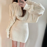 Autumn and Winter New Women's Two-piece Suit Korean Style Knitted Turtleneck Knitted Sweater Wrap Hip Skirt Two-piece