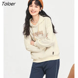 Women Sweatshirts 2022 Autumn Long Sleeve O Neck Loose Hoodies with Pocket Letter Print Casual Streetwear