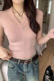 V-Collar Back Hollowed-Out Strap Sleeveless T-Shirt New Slim Casual Short Knitted Blouse For Women In Spring And Summer-Outfit
