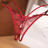 Transparent Embroidery Floral Pearl Tassel Women Lingerie G-String Panties Fashion Hollow Out Female Underwear Thong Briefs 425-1-Outfit