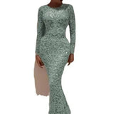 Spring New Women's Hot Long Sleeves Sexy Long Dress Dress