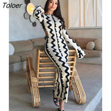Flare Long Sleeve Bodycon Dress for Women Elegant Sexy Cut Out Wave Knitted Maxi Dress Christmas Party Evening