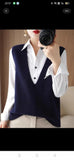 French Style V-Neckline Knitted Vest For Women's Spring And Autumn Style Sleeveless Sweater Vest With Shoulder Clip-Outfit