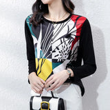 style Women's shirts Casual silk Tshirt Tops T Shirt Basic bottoming shirts Ladies o-neck Long Sleeve Tee