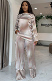 Casual Elegant Stripes Blouse and Pants 2 Piece