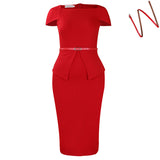 Women's 2025 Short-Sleeved Square Collar Solid-Colored High-Waisted Lotus-Leaf-Side-Side OL Pencil Skirt African