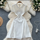 Retro Collar Short-Sleeved Dress Female Fragrant Wind To Show Thin Temperament Single Buckle Age Sweater