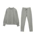 2 Piece Set Tracksuits Solid Zipper Lady Sports Suit Long Sleeve Elastic Waist Ankle-length Pants 2021 Spring