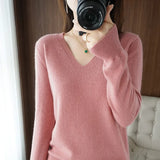 V-neck Sweater Women Autumn Winter Solid Keep Warm Pullovers Fashion Soft Loose Female Jumper Tops Knitted