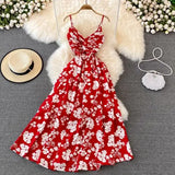 Summer Beach Spaghetti Strap Long Dress Women Sexy V-Neck Sleeveless High Waist Vacation Maxi Vestidos Female A-Line Robe