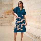 New Women's Autumn New Horn Long-Sleeved Belt Dress Fashion