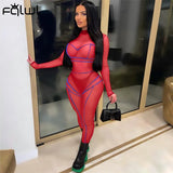 Summer Sexy Black Patchwork Bodycon Jumpsuit Women Long Sleeve Mesh One Piece Outfits Rompers See Though Jumpsuits
