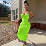 Summer Streetwear Blue Bodycon Dress Women Spaghetti Strap Sleeveless Backless Dresses Female Casual Beach Maxi Dress