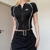 Summer New Style Street Ins Fashion Trend Spice Girl Skinny Locomotive Style Embroidered Blouse-Outfit
