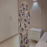 Summer Women's Long-Sleeved Print Robes Waist Temperament Fashion