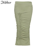 Summer Solid Color Skirt Hollow Fold Design Elastic Waist Slim Body Buttocks Fashion For Women Commuting Out Of