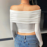 Toloer 2023 New Sexy Hot Girl One-Line Shoulder Slim And Versatile Long-Sleeved T-Shirt
