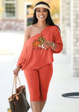 Halloween Pumpkin Off Shoulder Long Sleeve Top And Midi Pants