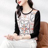 printing Women's silk shirts Spring Autumn Basic bottoming shirts Casual Tshirt Ladies o-neck Long Sleeve Tee