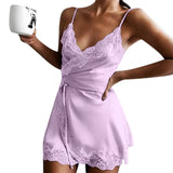 New Ladies Silk Sling Nightdress Women's Sexy Lingerie Satin Sleepwear Lace Cup V-neck Nightwear Homewear