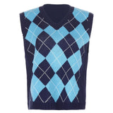 fall e-girl rhombus sweater vest women jumper sleeveless pullover knitted vests women y2k Preppy style Crop Top y2k