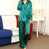 Spring Silk Satin Woman Set Pajamas Pyjamas Long Sleeve Sleepwear Pijama Suit Female Sleep Two Piece Loungewear Plus