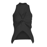 Sexy Cut Out Vest For Women Round Collar Sleeveless Solid Minimalist Knitting Vests Female Summer Clothes Style