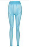 Mesh Sheer See Through Women Leggings Pants High Waist Striped Patchwork Leggings Skinny Pencil Pants Trousers 2023-Outfit