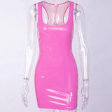 Latex Nightclub Dresses Bodycon Package Hip Summer Sexy PU Patent Leather Sheath Tank Dress Women Short Mini Low Cut Slim-Outfit