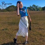Tie Dye y2k Skirts Frill Long Mid-Calf Straight Skirts Women High Waist Cute Retro Party Outfits Holiday Bottom