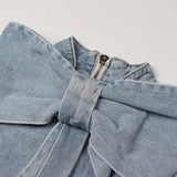 Denim Women's Jackets Stand Collar Long Sleeve Patchwork Bow Vintage Ruched Coats For Female 2023 Spring